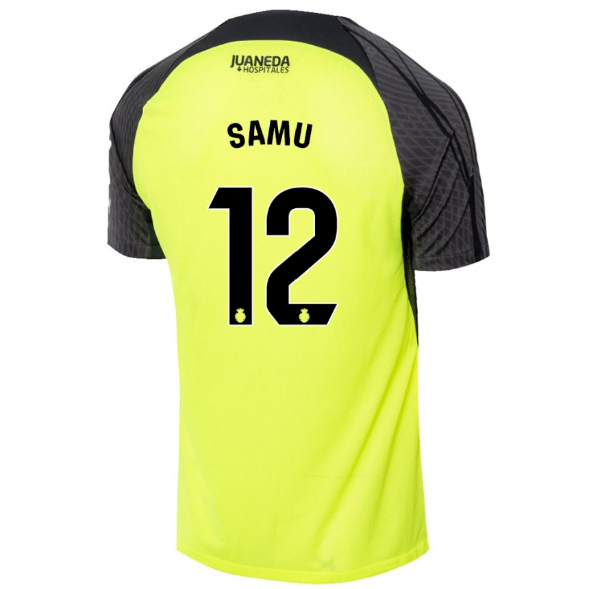 Kids Football Samú Costa #12 Fluorescent Green Black Away Jersey 2024/25 T-Shirt Australia