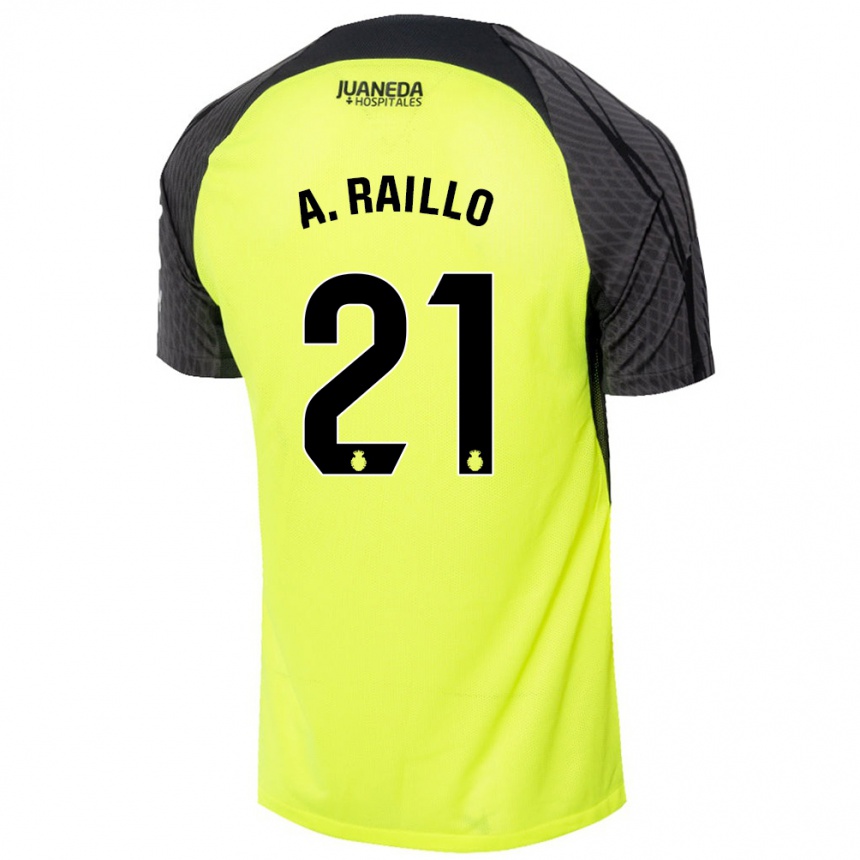 Kids Football Antonio Raíllo #21 Fluorescent Green Black Away Jersey 2024/25 T-Shirt Australia