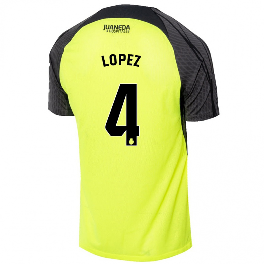 Kids Football David López #4 Fluorescent Green Black Away Jersey 2024/25 T-Shirt Australia