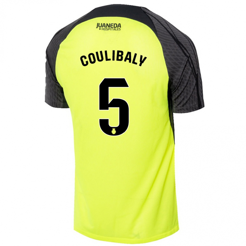 Kids Football Habib Anas Coulibaly #5 Fluorescent Green Black Away Jersey 2024/25 T-Shirt Australia