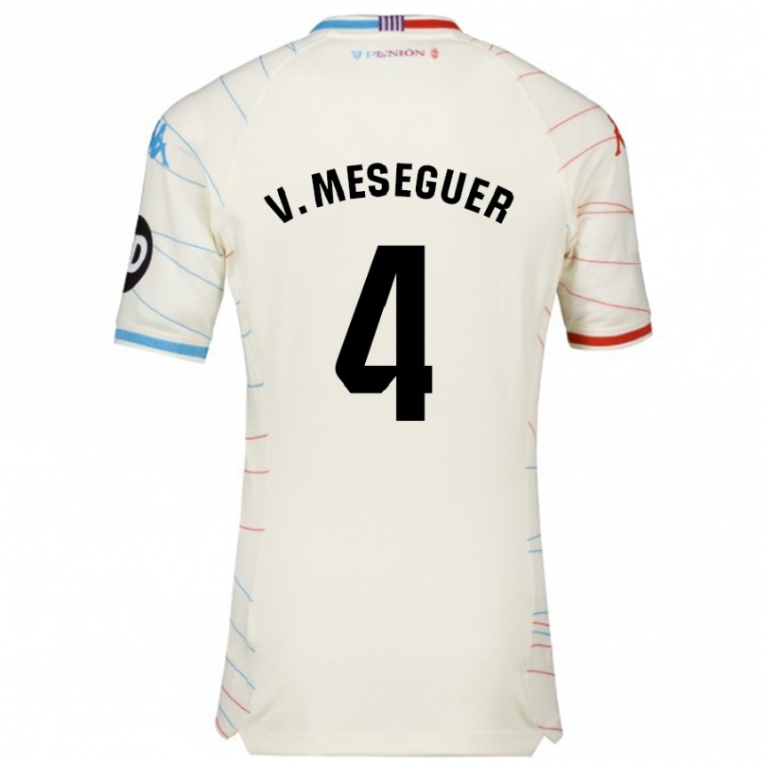 Kids Football Víctor Meseguer #4 White Red Blue Away Jersey 2024/25 T-Shirt Australia