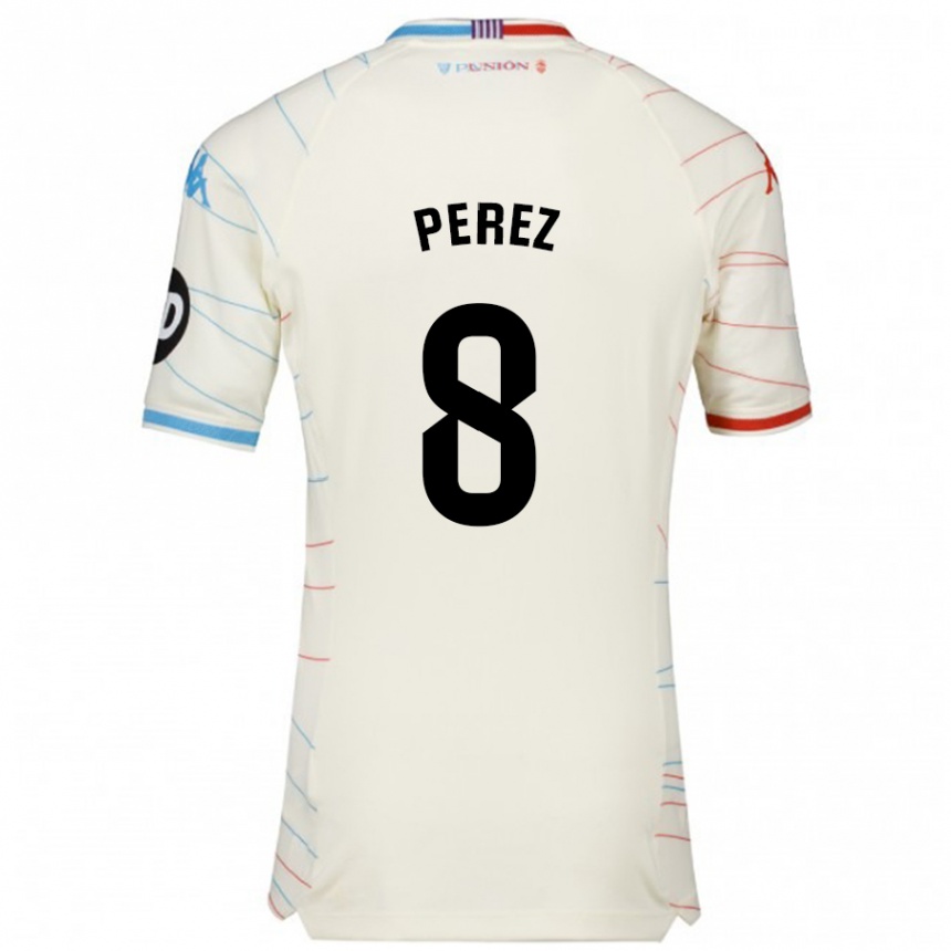 Kids Football Kike Pérez #8 White Red Blue Away Jersey 2024/25 T-Shirt Australia