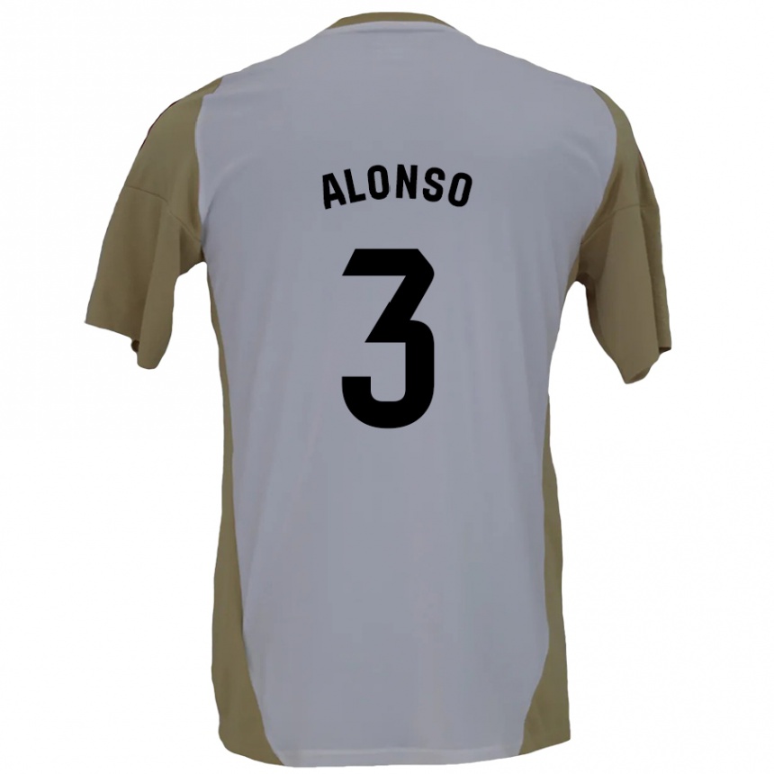 Kids Football Julio Alonso #3 Brown White Away Jersey 2024/25 T-Shirt Australia