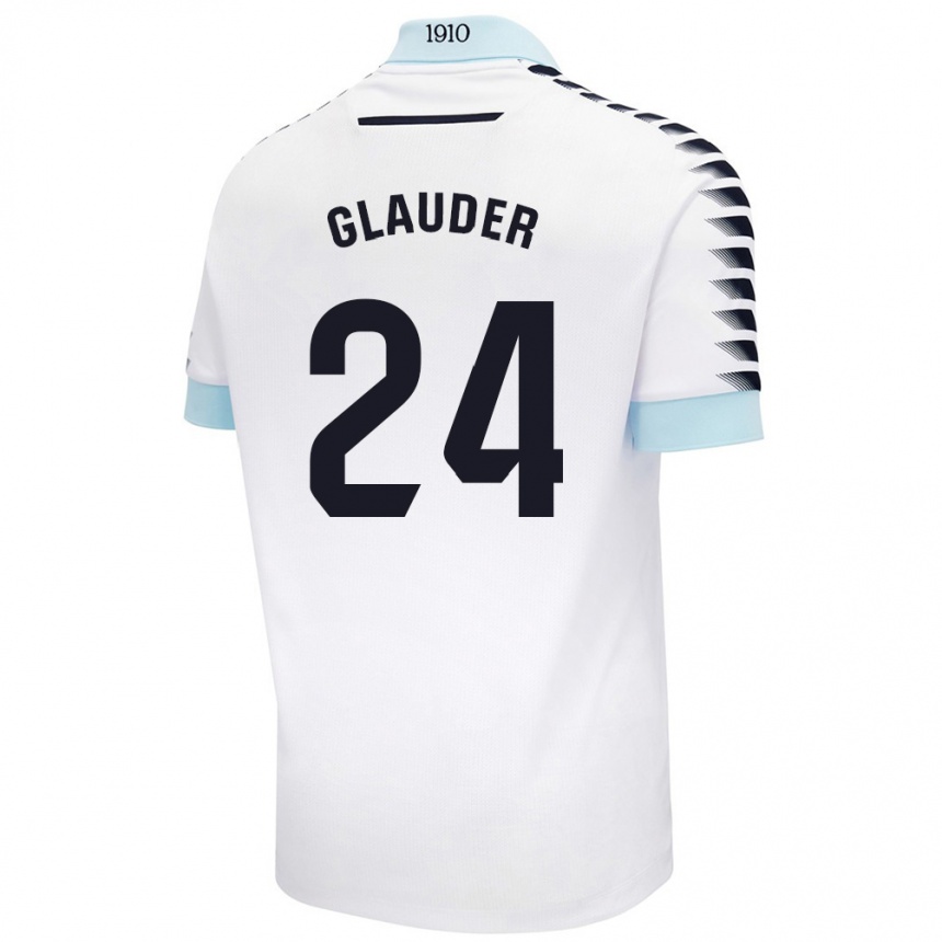 Kids Football Cristian Glauder #24 White Blue Away Jersey 2024/25 T-Shirt Australia