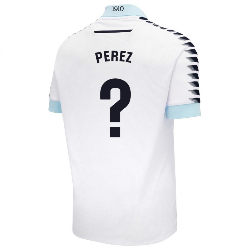 Kids Football Ángel Pérez #0 White Blue Away Jersey 2024/25 T-Shirt Australia