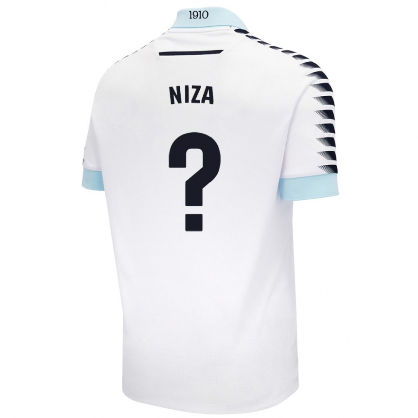 Kids Football Sergio Niza #0 White Blue Away Jersey 2024/25 T-Shirt Australia