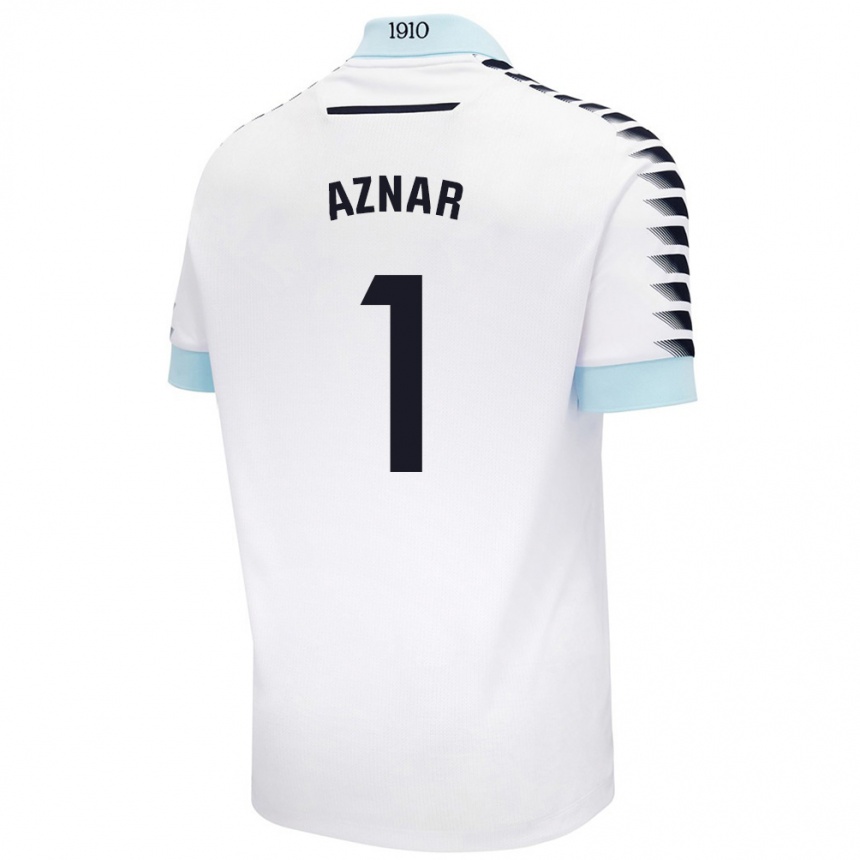 Kids Football Victor Aznar #1 White Blue Away Jersey 2024/25 T-Shirt Australia