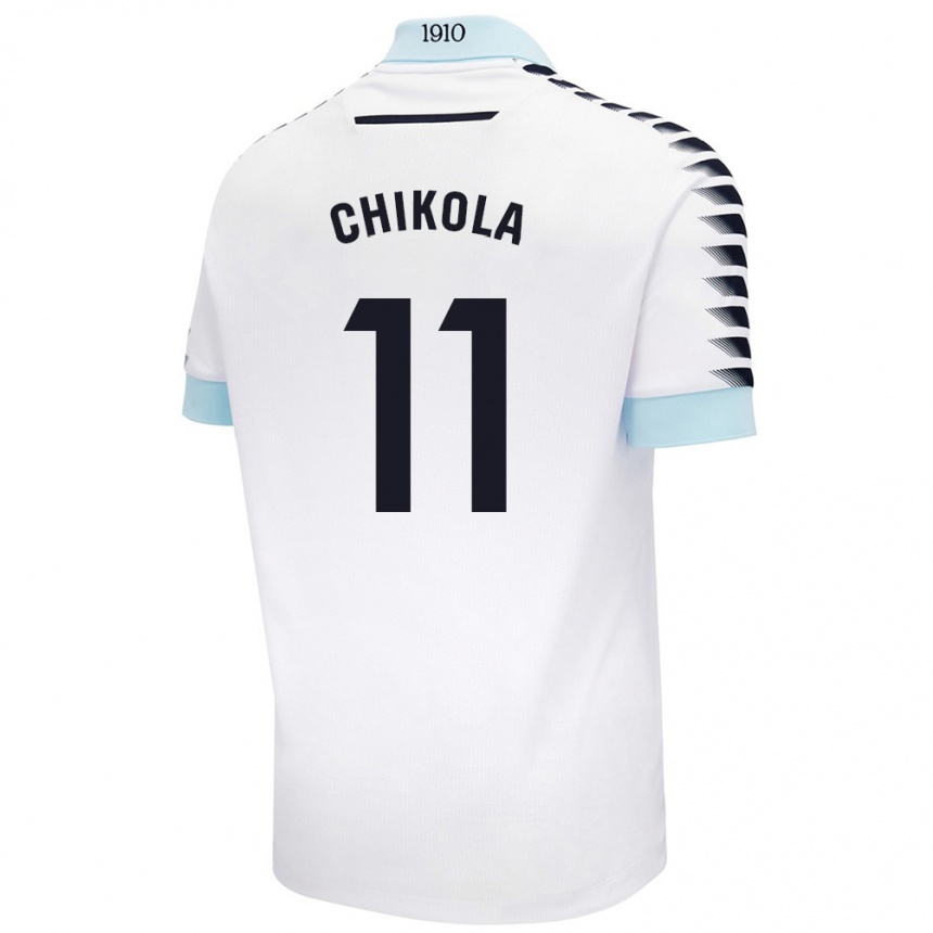 Kids Football Peter Chikola #11 White Blue Away Jersey 2024/25 T-Shirt Australia