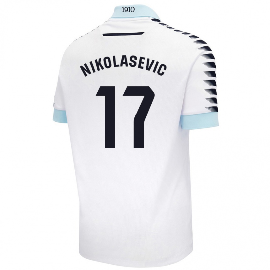 Kids Football Mirko Nikolasevic #17 White Blue Away Jersey 2024/25 T-Shirt Australia