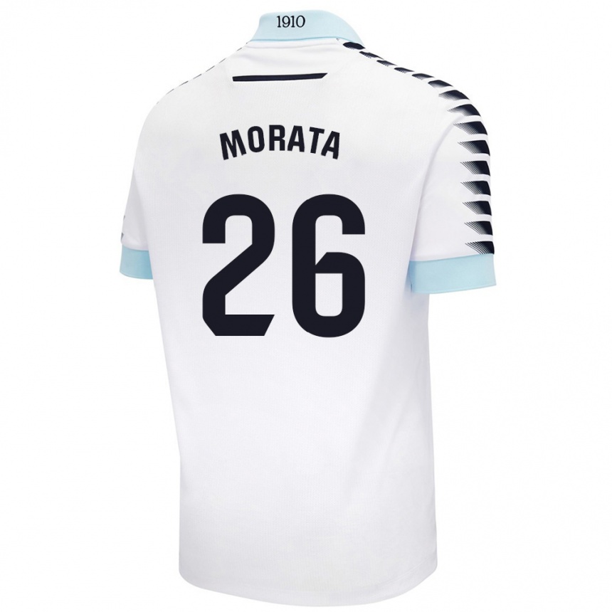 Kids Football Álex Morata #26 White Blue Away Jersey 2024/25 T-Shirt Australia