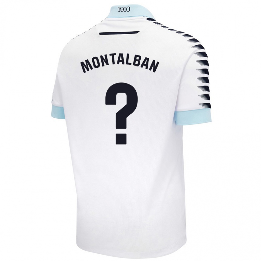 Kids Football Sergio Montalbán #0 White Blue Away Jersey 2024/25 T-Shirt Australia