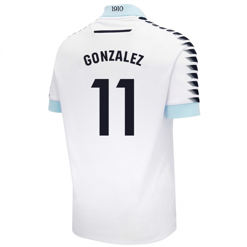 Kids Football Chus González #11 White Blue Away Jersey 2024/25 T-Shirt Australia