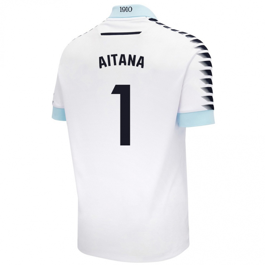 Kids Football Aitana #1 White Blue Away Jersey 2024/25 T-Shirt Australia