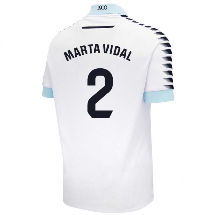 Kids Football Marta Vidal Vela #2 White Blue Away Jersey 2024/25 T-Shirt Australia