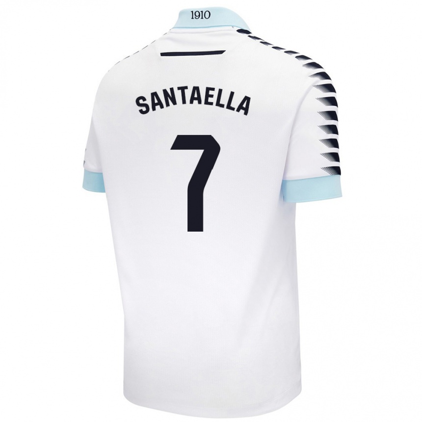 Kids Football Natalia Santaella Picón #7 White Blue Away Jersey 2024/25 T-Shirt Australia