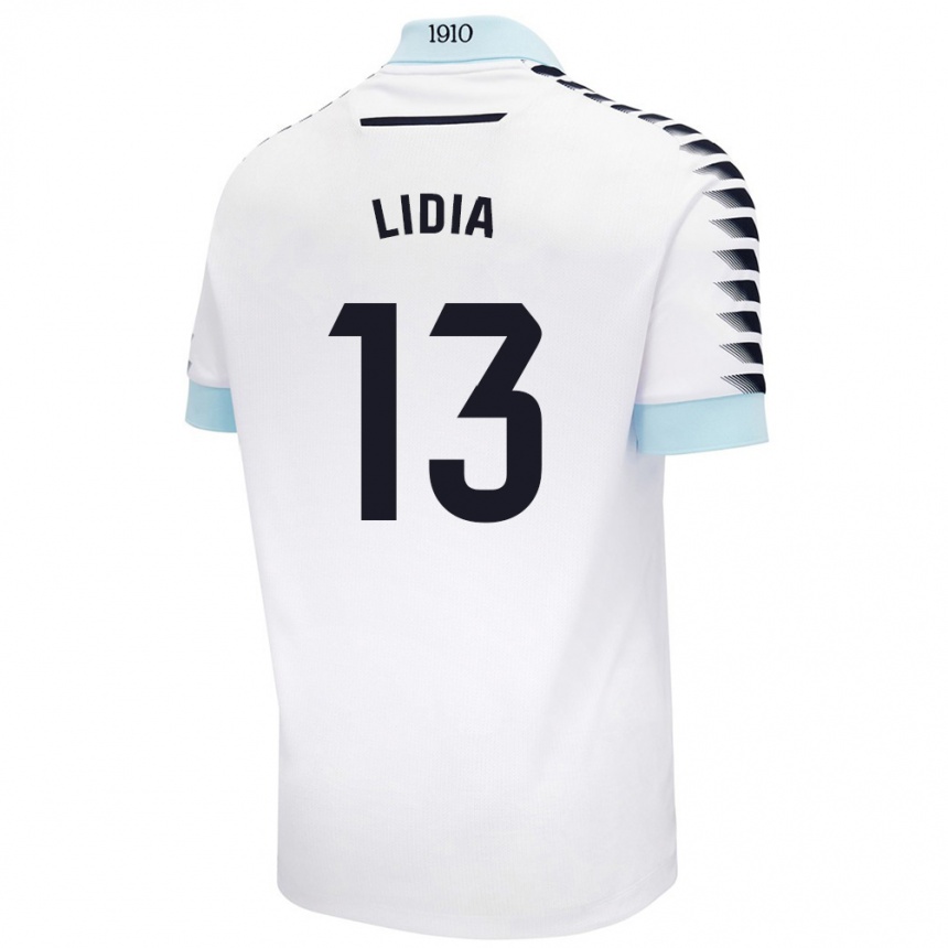 Kids Football Lidia Rincón García #13 White Blue Away Jersey 2024/25 T-Shirt Australia