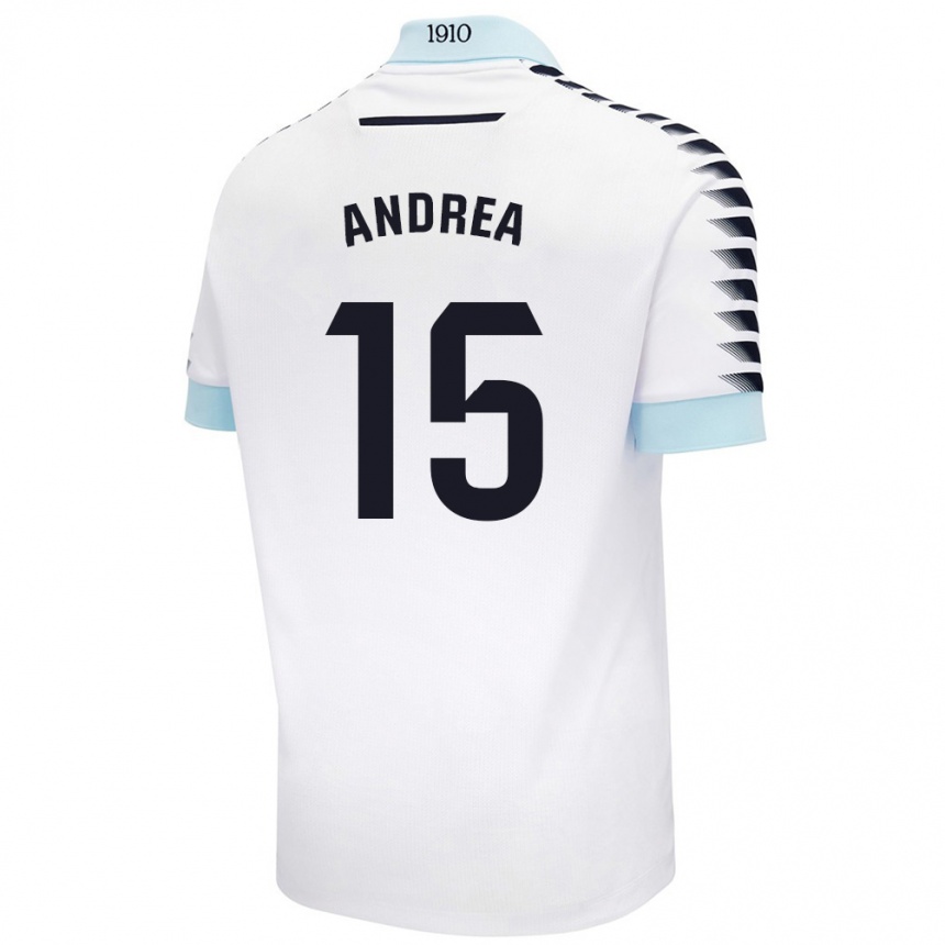 Kids Football Andrea Sánchez Moreno #15 White Blue Away Jersey 2024/25 T-Shirt Australia