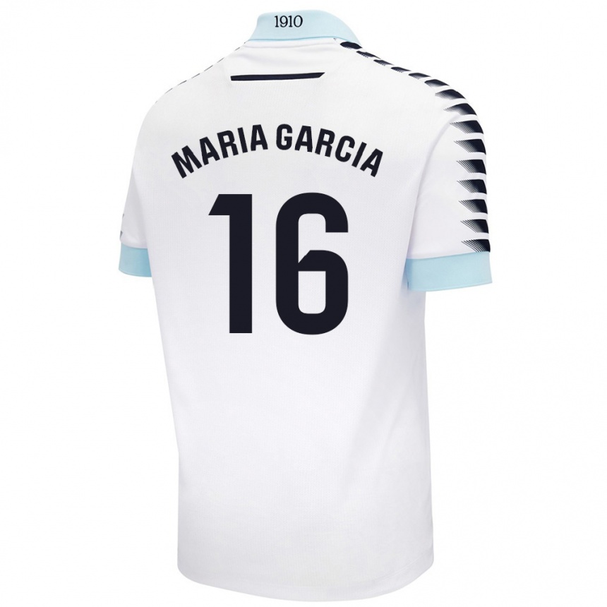 Kids Football Maria García Fernández #16 White Blue Away Jersey 2024/25 T-Shirt Australia