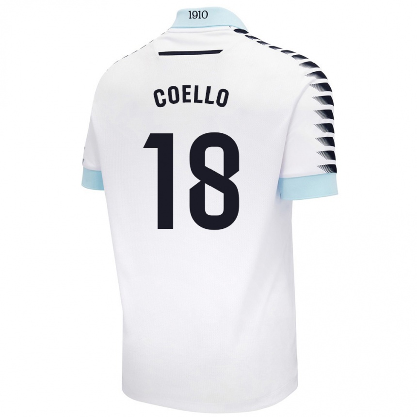 Kids Football María Del Carmen Coello Vidal #18 White Blue Away Jersey 2024/25 T-Shirt Australia