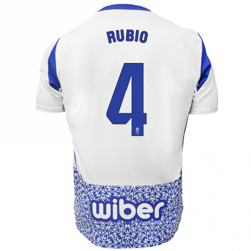 Kids Football Miguel Rubio #4 White Blue Away Jersey 2024/25 T-Shirt Australia