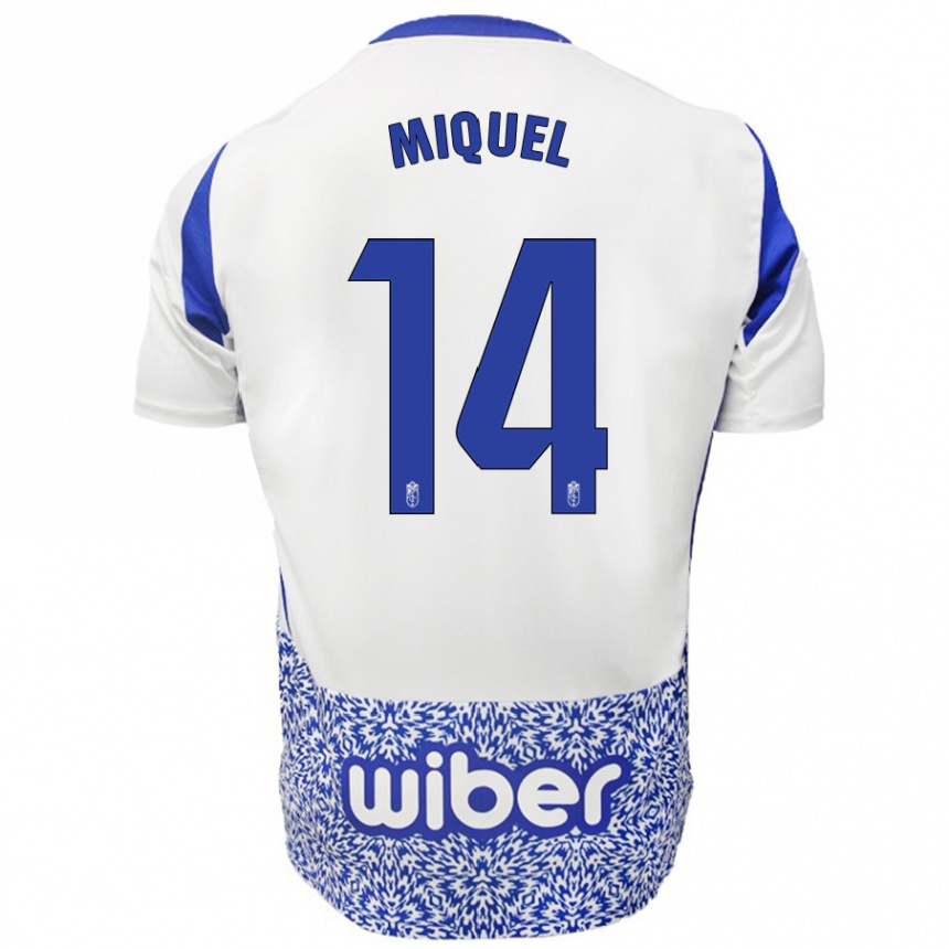 Kids Football Ignasi Miquel #14 White Blue Away Jersey 2024/25 T-Shirt Australia