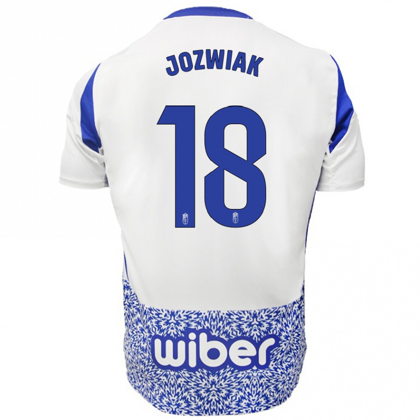 Kids Football Kamil Józwiak #18 White Blue Away Jersey 2024/25 T-Shirt Australia