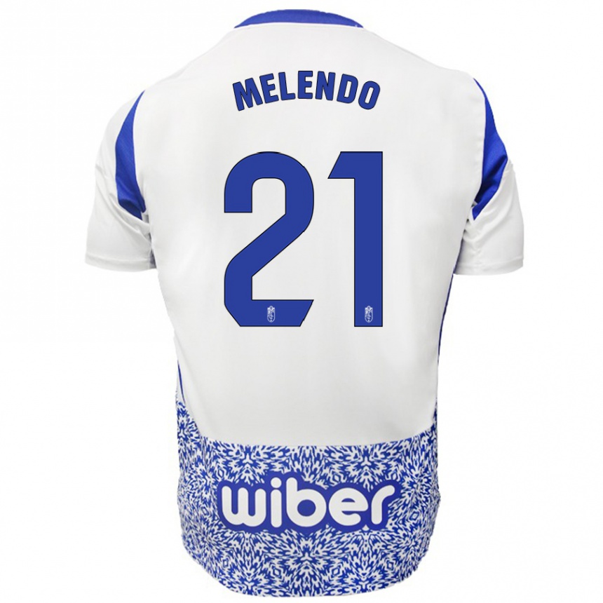 Kids Football Óscar Melendo #21 White Blue Away Jersey 2024/25 T-Shirt Australia