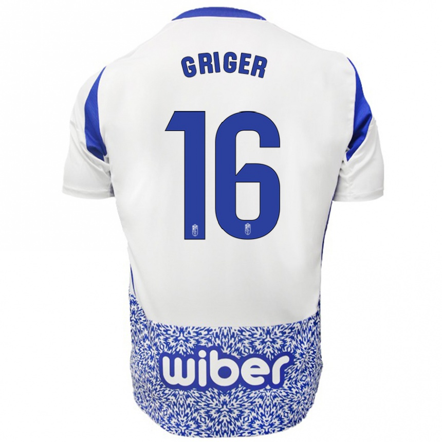 Kids Football Adam Griger #16 White Blue Away Jersey 2024/25 T-Shirt Australia