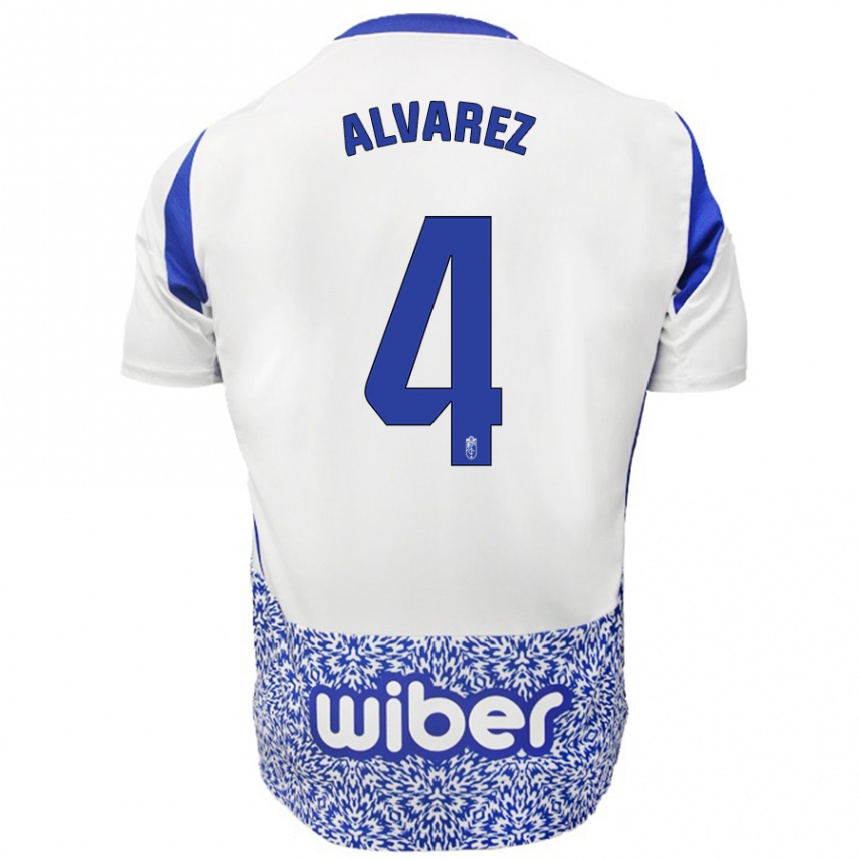 Kids Football Isabel Álvarez #4 White Blue Away Jersey 2024/25 T-Shirt Australia