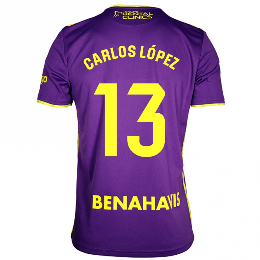 Kids Football Carlos López #13 Purple Yellow Away Jersey 2024/25 T-Shirt Australia