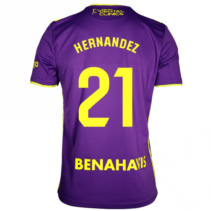 Kids Football Juan Hernández #21 Purple Yellow Away Jersey 2024/25 T-Shirt Australia