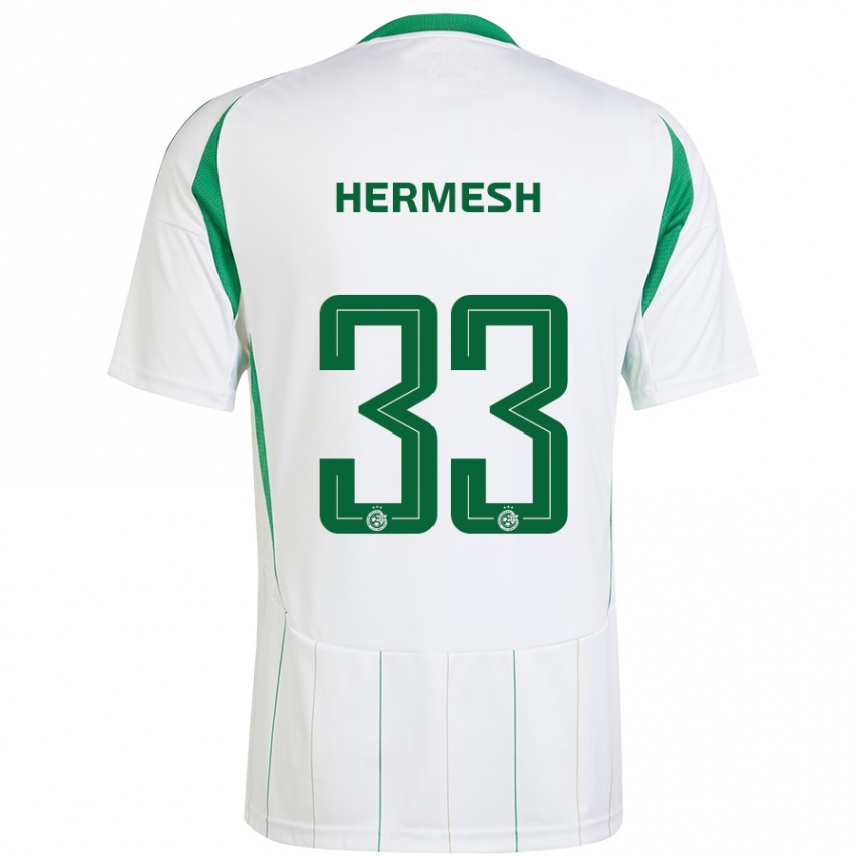 Kids Football Liam Hermesh #33 White Green Away Jersey 2024/25 T-Shirt Australia