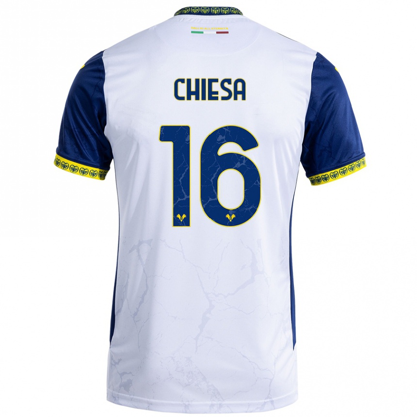 Kids Football Mattia Chiesa #16 White Blue Away Jersey 2024/25 T-Shirt Australia