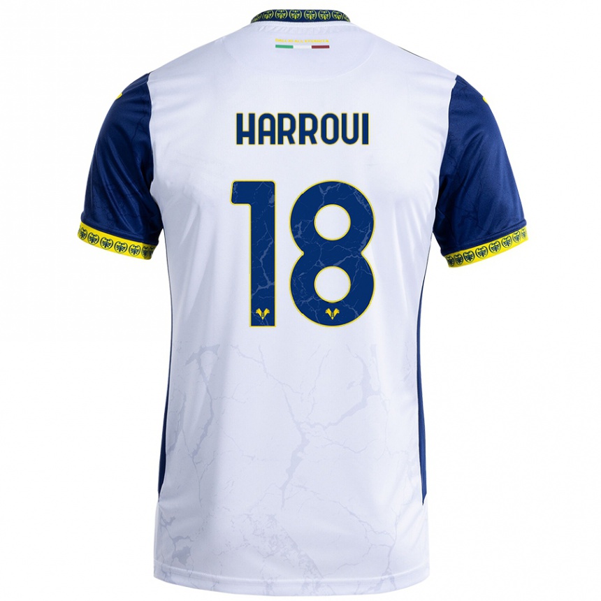 Kids Football Abdou Harroui #18 White Blue Away Jersey 2024/25 T-Shirt Australia