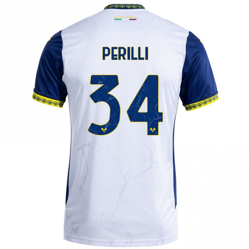 Kids Football Simone Perilli #34 White Blue Away Jersey 2024/25 T-Shirt Australia