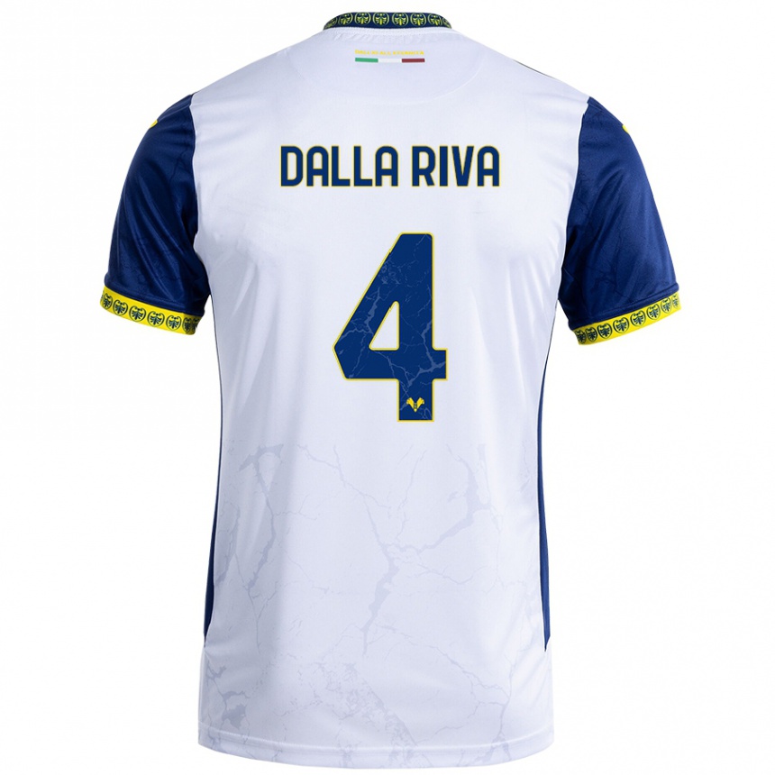 Kids Football Stefano Dalla Riva #4 White Blue Away Jersey 2024/25 T-Shirt Australia