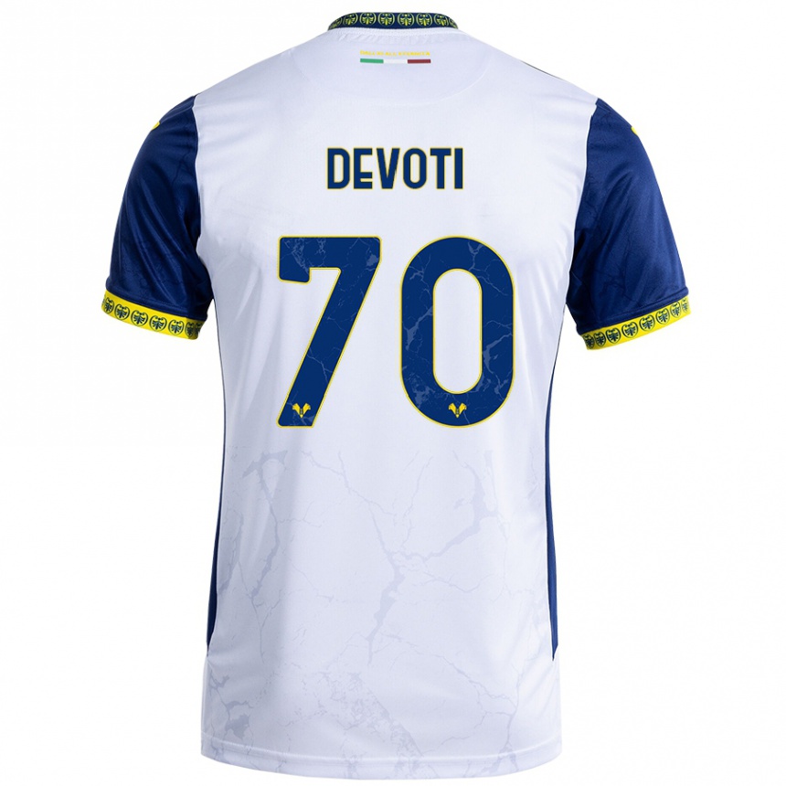 Kids Football Andrea Devoti #70 White Blue Away Jersey 2024/25 T-Shirt Australia