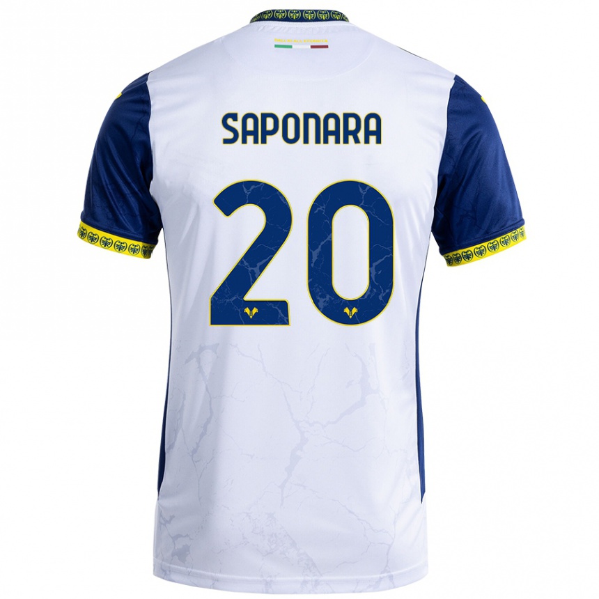 Kids Football Riccardo Saponara #20 White Blue Away Jersey 2024/25 T-Shirt Australia