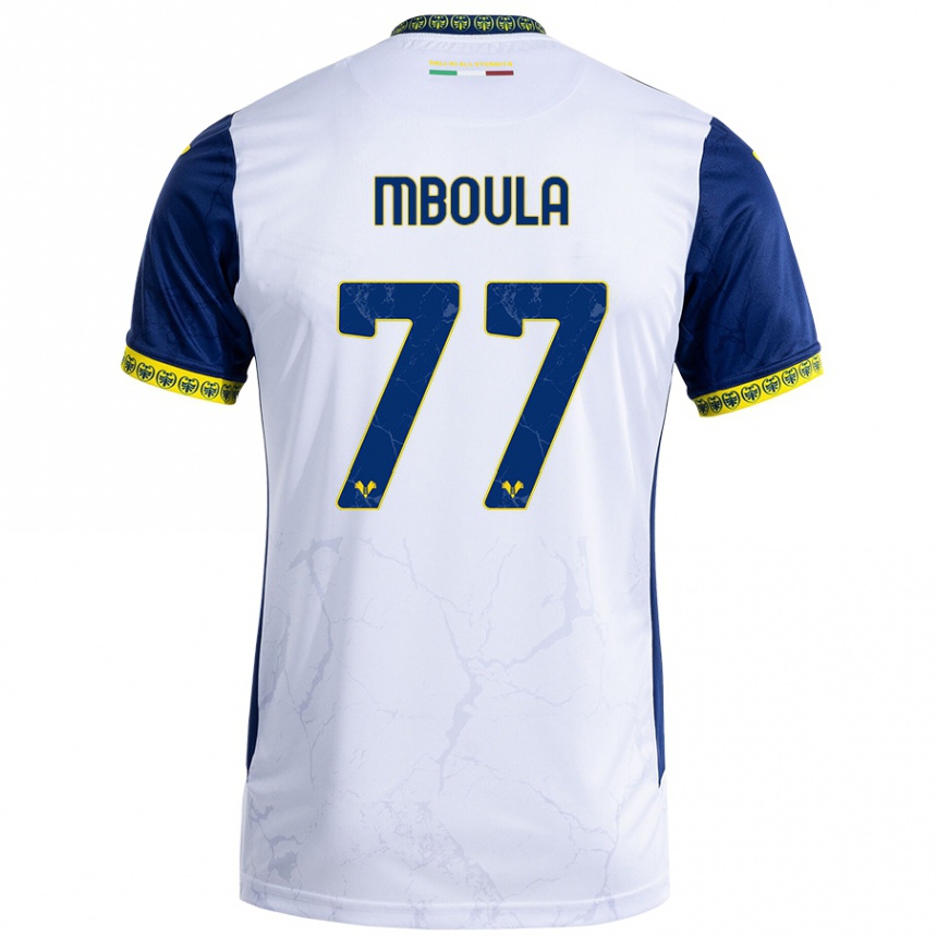 Kids Football Jordi Mboula #77 White Blue Away Jersey 2024/25 T-Shirt Australia