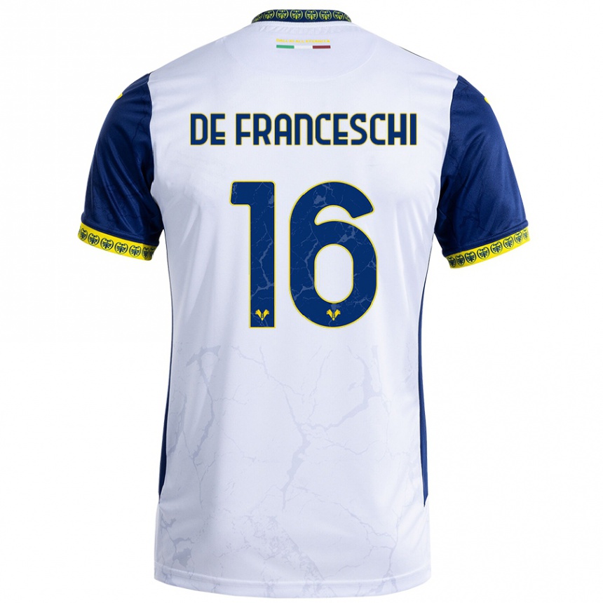 Kids Football Edoardo De Franceschi #16 White Blue Away Jersey 2024/25 T-Shirt Australia