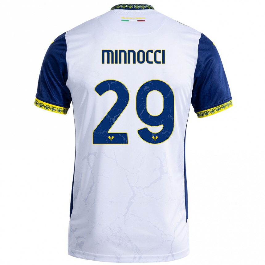 Kids Football Valerio Minnocci #29 White Blue Away Jersey 2024/25 T-Shirt Australia