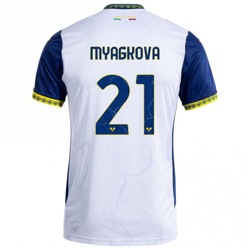 Kids Football Alina Myagkova #21 White Blue Away Jersey 2024/25 T-Shirt Australia