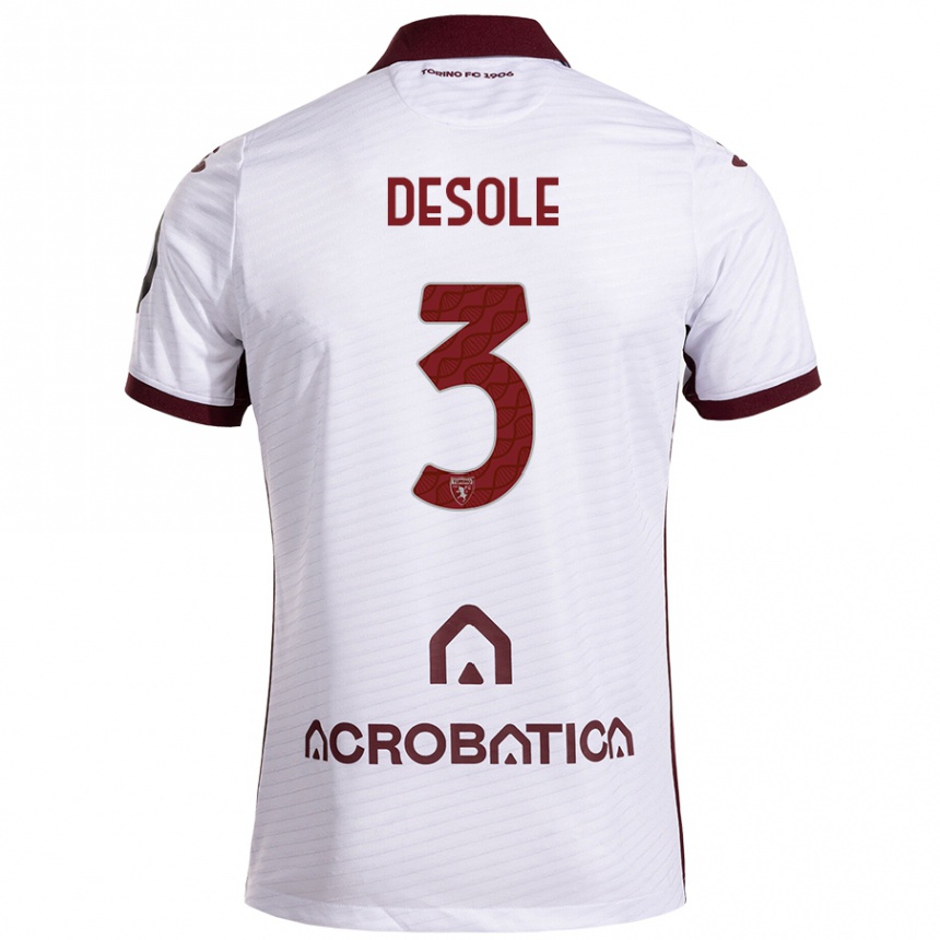 Kids Football Fabio Desole #3 White Maroon Away Jersey 2024/25 T-Shirt Australia