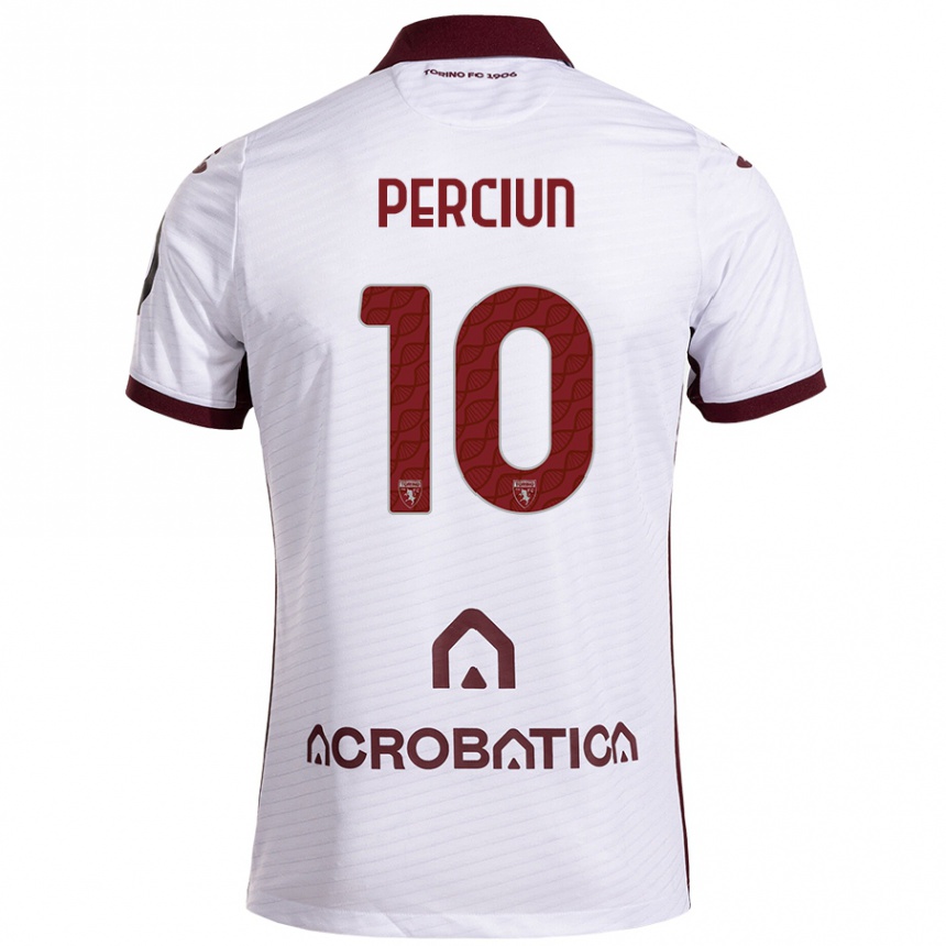 Kids Football Sergiu Perciun #10 White Maroon Away Jersey 2024/25 T-Shirt Australia