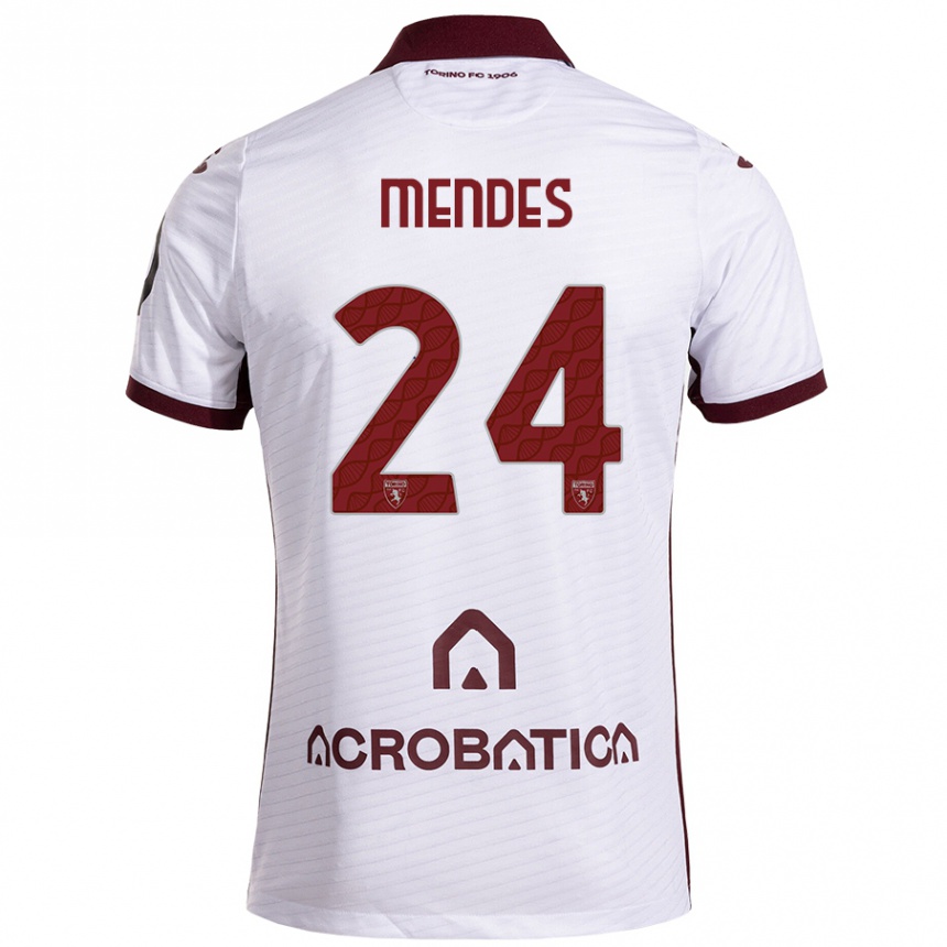 Kids Football Rodrigo Mendes #24 White Maroon Away Jersey 2024/25 T-Shirt Australia