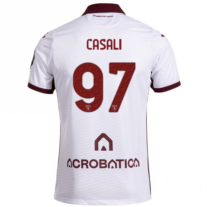 Kids Football Michele Casali #97 White Maroon Away Jersey 2024/25 T-Shirt Australia