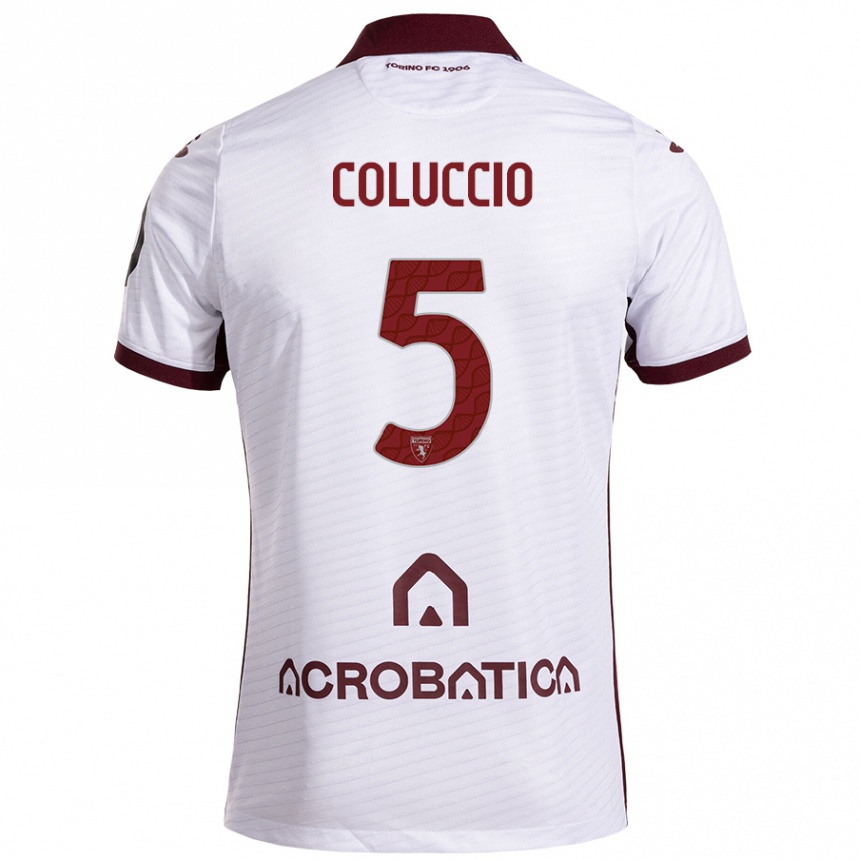 Kids Football Francesca Coluccio #5 White Maroon Away Jersey 2024/25 T-Shirt Australia