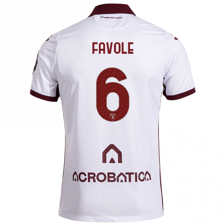 Kids Football Stefania Favole #6 White Maroon Away Jersey 2024/25 T-Shirt Australia