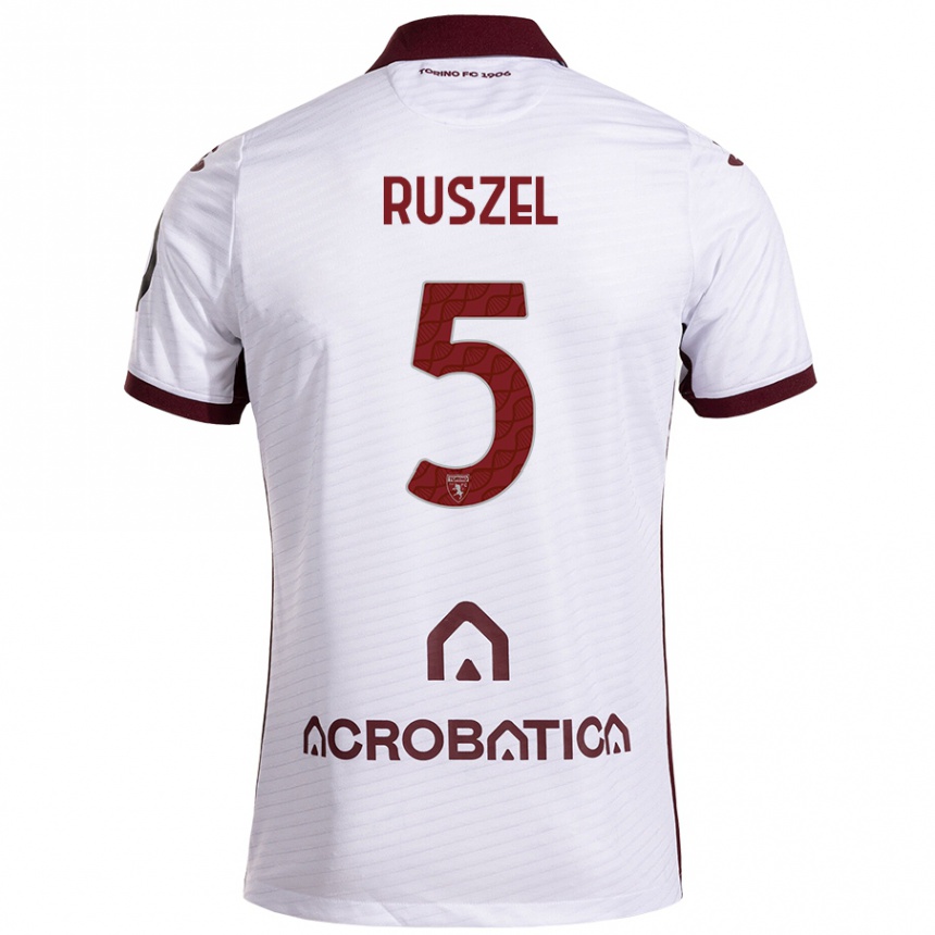 Kids Football Marcel Ruszel #5 White Maroon Away Jersey 2024/25 T-Shirt Australia