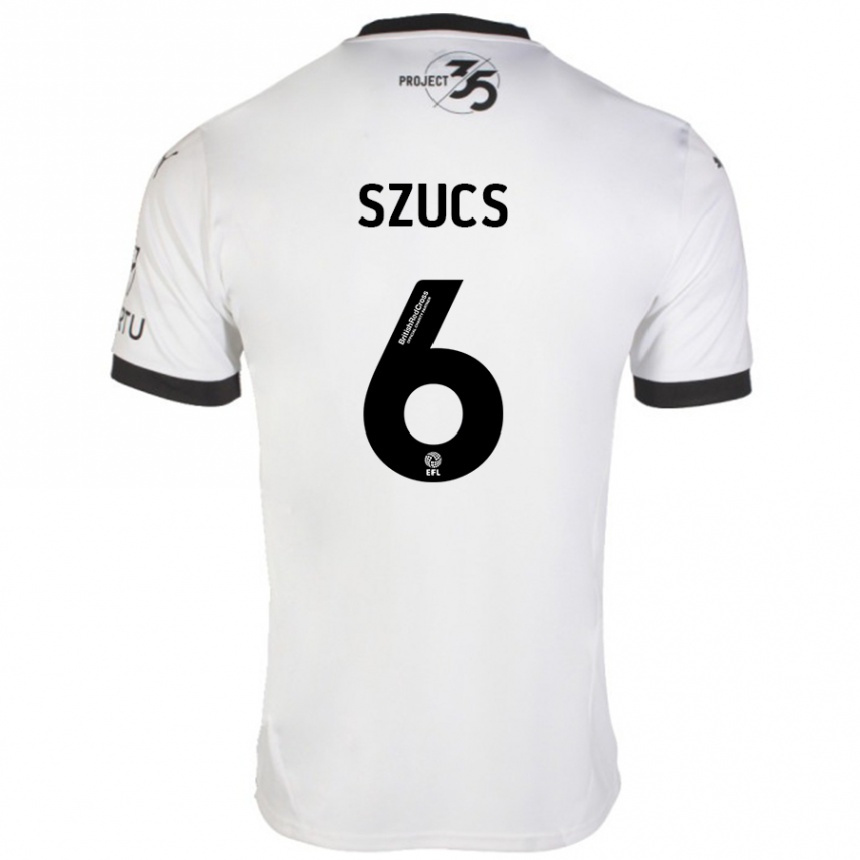 Kids Football Kornél Szűcs #6 White Black Away Jersey 2024/25 T-Shirt Australia